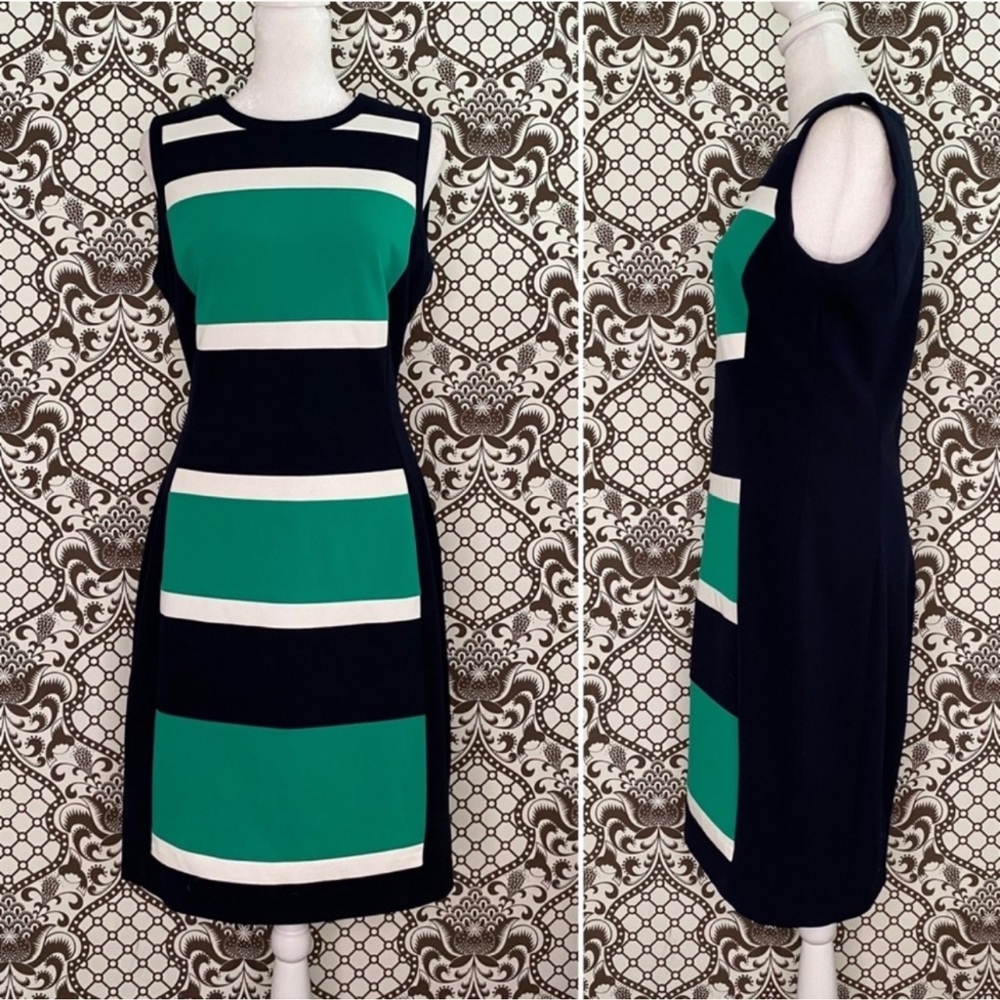 Tommy Hilfiger Kelly green, navy and White Colorblock Midi bodycon Dress sz 4